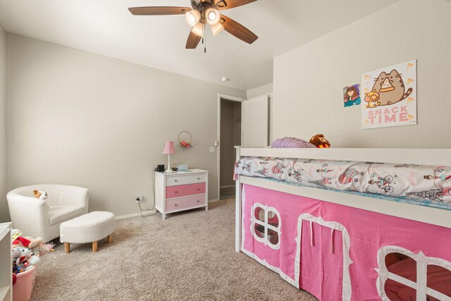 bedroom featuring ceiling fan and carpet flooring