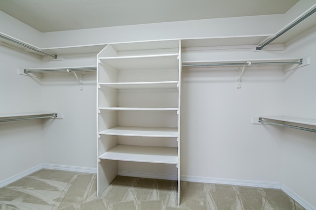 spacious closet featuring light carpet