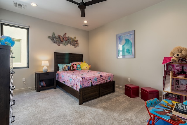 bedroom featuring carpet floors and ceiling fan