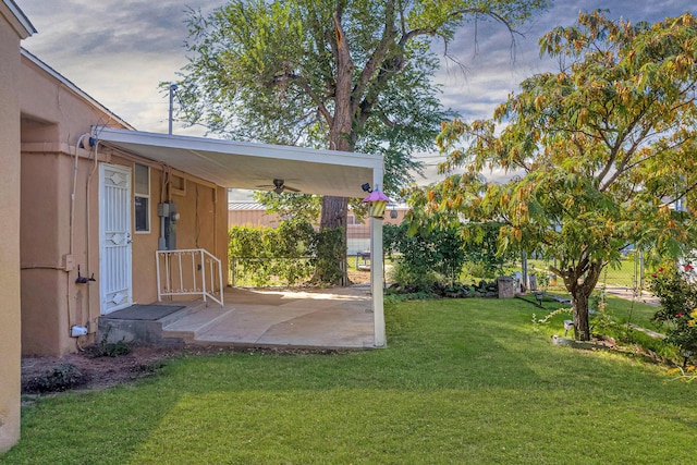 view of yard featuring ceiling fan