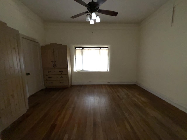 spare room with ceiling fan and dark hardwood / wood-style flooring