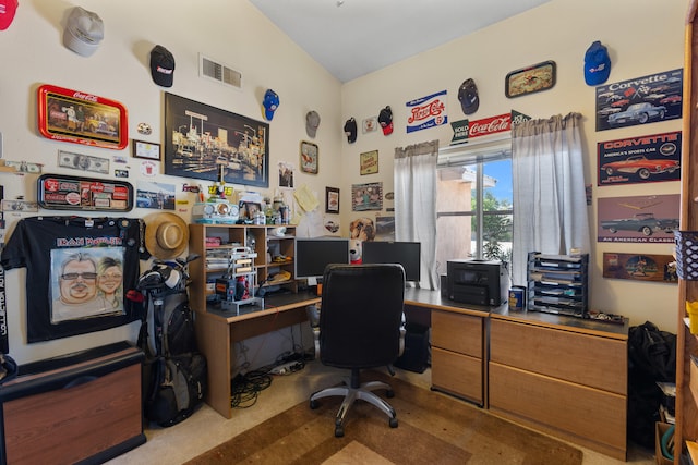 view of carpeted office space