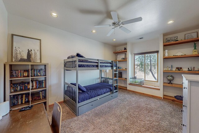 bedroom with carpet floors and ceiling fan