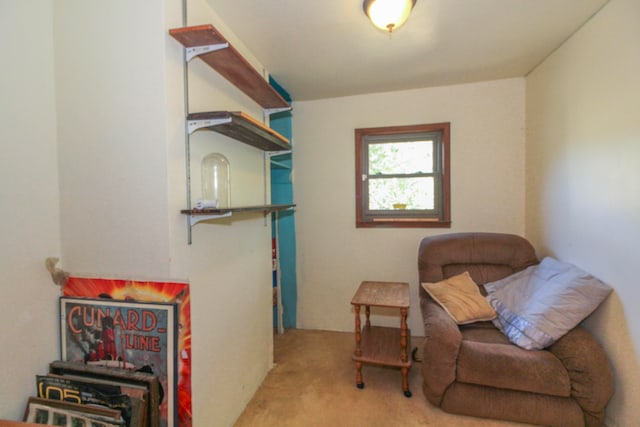 living area with carpet flooring