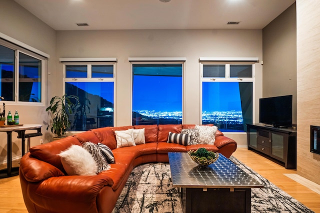 living room with light hardwood / wood-style floors