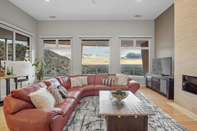 living room with light wood-type flooring