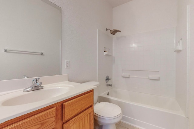 full bathroom with vanity, shower / tub combination, and toilet