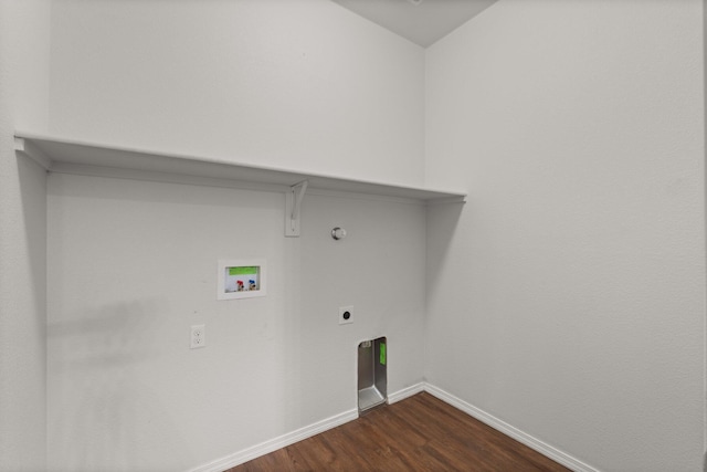 washroom featuring hookup for a gas dryer, dark wood-type flooring, hookup for a washing machine, and electric dryer hookup