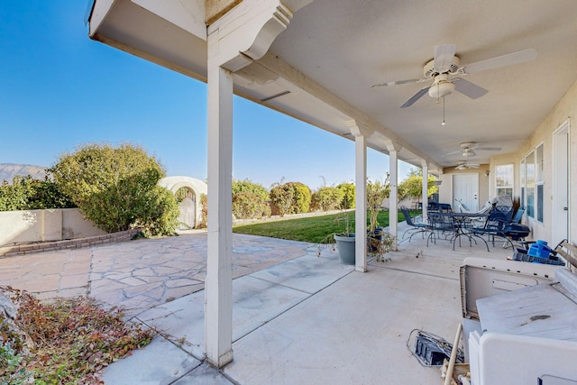 view of patio / terrace featuring ceiling fan