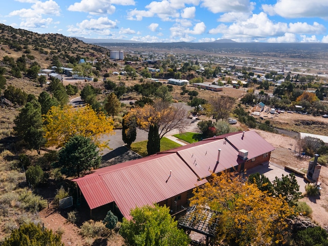 birds eye view of property featuring a mountain view