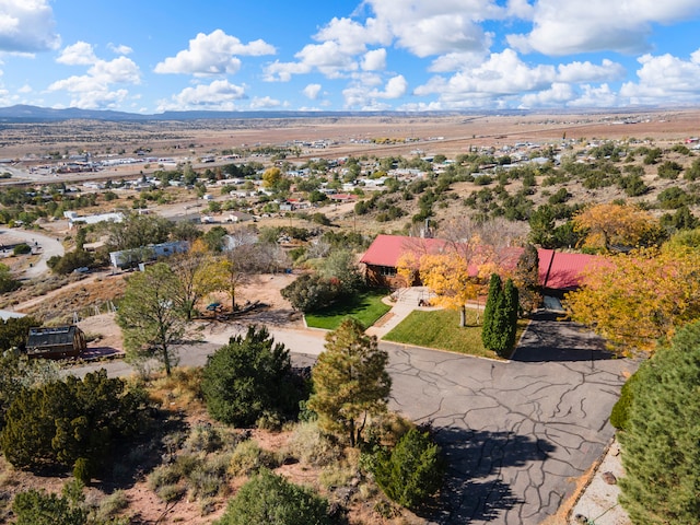 drone / aerial view featuring a mountain view