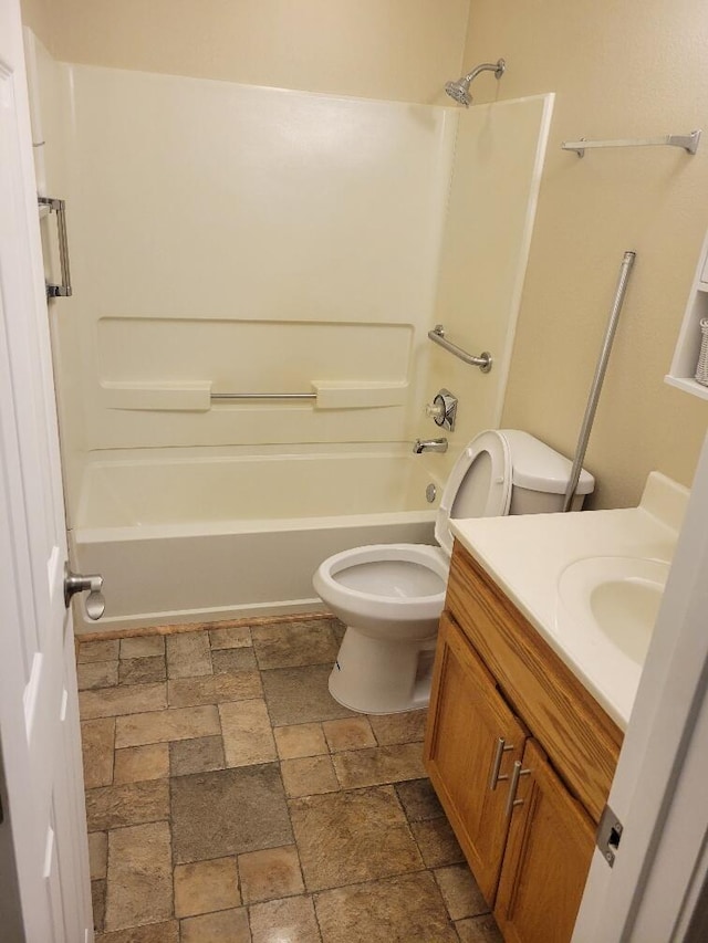 full bathroom with toilet, shower / tub combination, and vanity