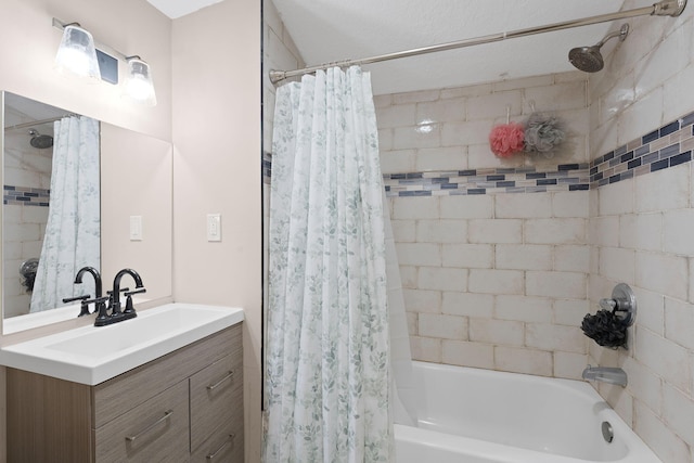 full bathroom featuring shower / bath combo and vanity