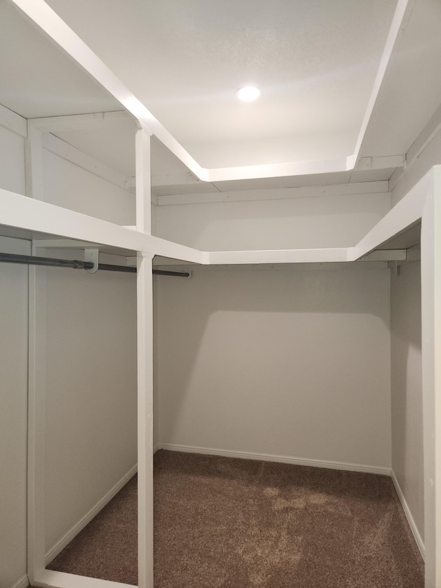 spacious closet featuring dark colored carpet