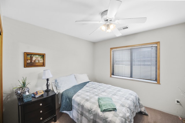 bedroom featuring carpet floors and ceiling fan