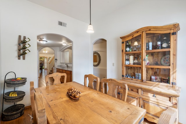 dining space with sink