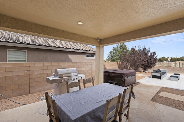 view of patio with area for grilling and outdoor lounge area