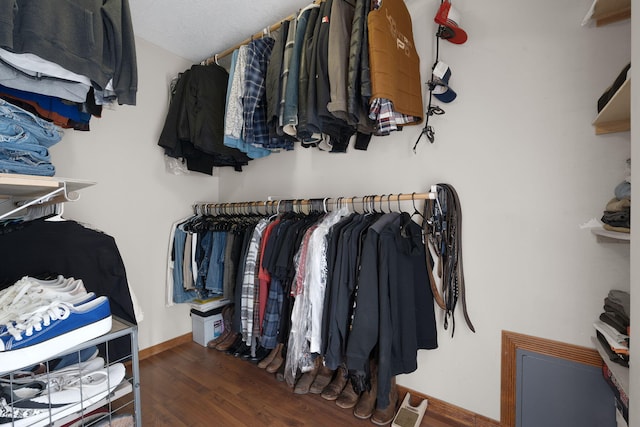 walk in closet featuring dark hardwood / wood-style flooring