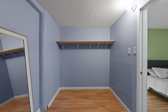 walk in closet with light hardwood / wood-style flooring