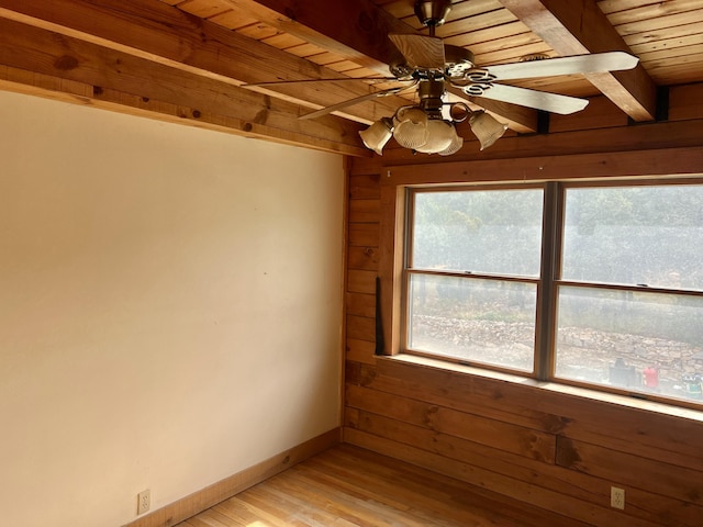 spare room with beamed ceiling, plenty of natural light, and wooden ceiling