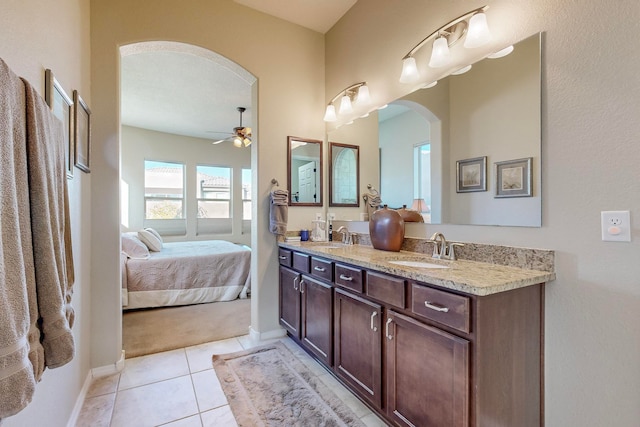 bathroom with vanity, tile patterned floors, and ceiling fan