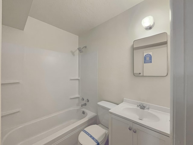 full bathroom featuring toilet, vanity, shower / bathtub combination, and a textured ceiling