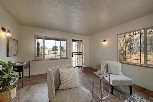 sitting room featuring a textured ceiling