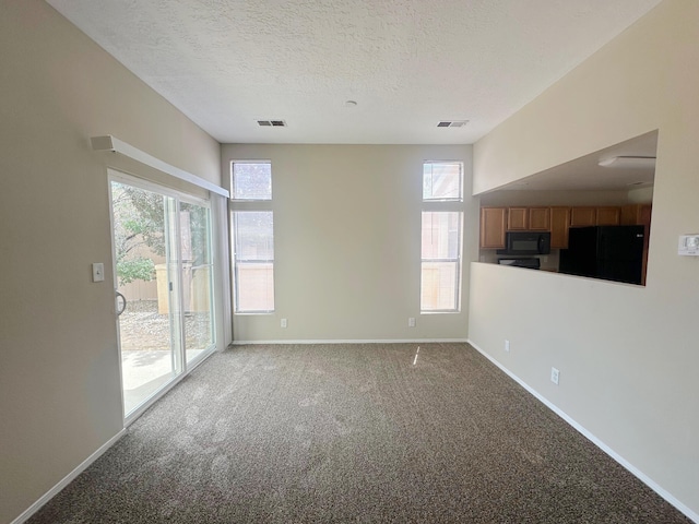 carpeted spare room featuring a textured ceiling