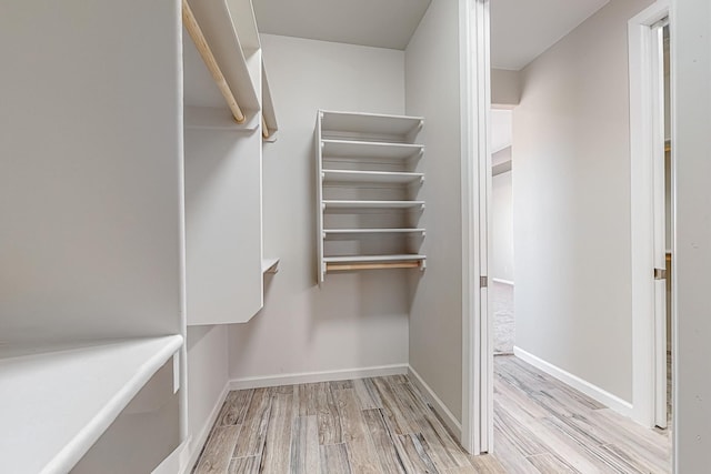 walk in closet featuring radiator and light hardwood / wood-style flooring