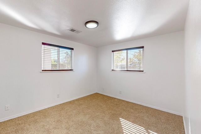 unfurnished room featuring a textured ceiling, carpet floors, and plenty of natural light