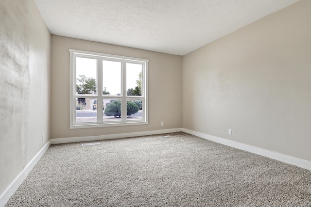 spare room featuring carpet and a textured ceiling