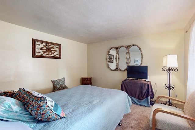 bedroom with a textured ceiling and carpet flooring