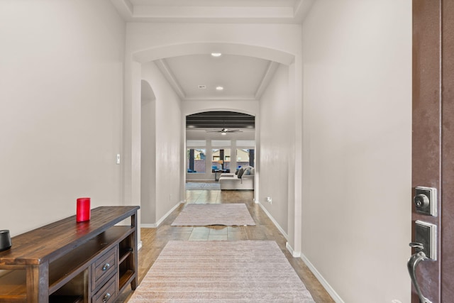 corridor with wood-type flooring