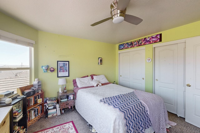 bedroom featuring carpet and ceiling fan