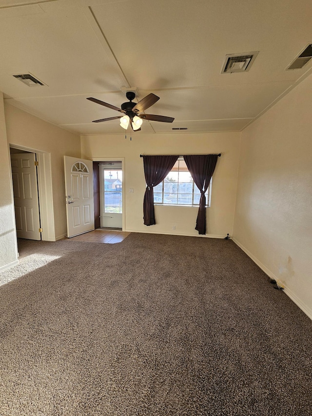 carpeted empty room with ceiling fan