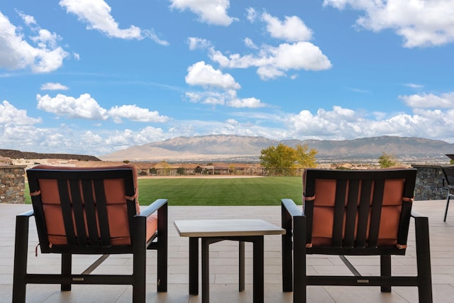 view of patio featuring a mountain view