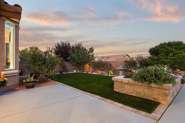 yard at dusk with a patio