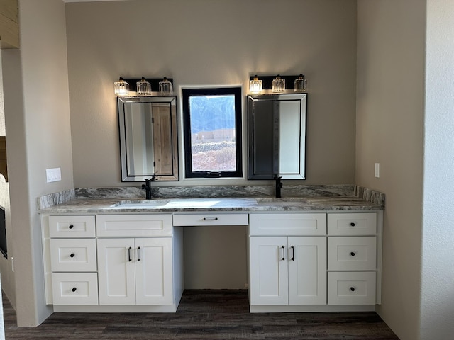 bathroom with vanity and wood-type flooring