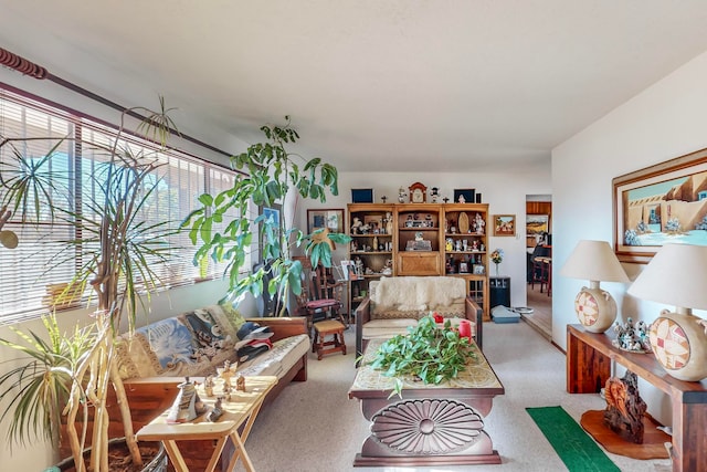 living room featuring light colored carpet