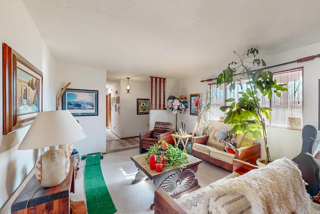 living room with light colored carpet