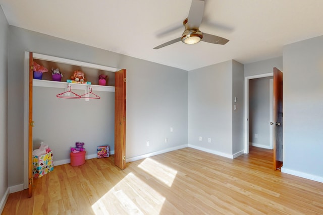 bedroom featuring ceiling fan and light wood-type flooring