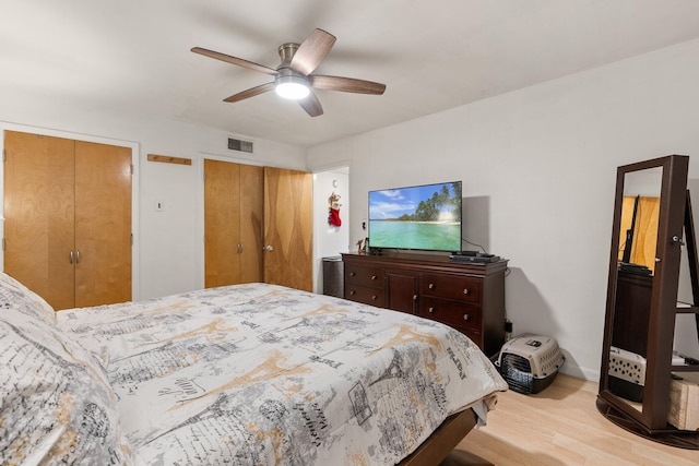 bedroom featuring ceiling fan and light hardwood / wood-style floors