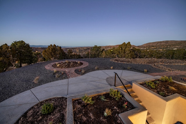 view of patio with a mountain view