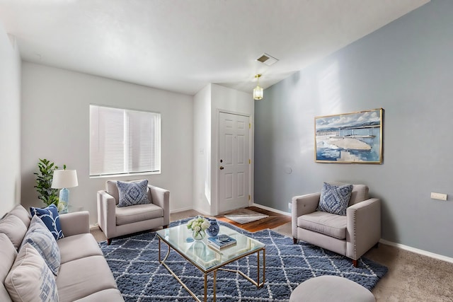 living room with dark wood-type flooring