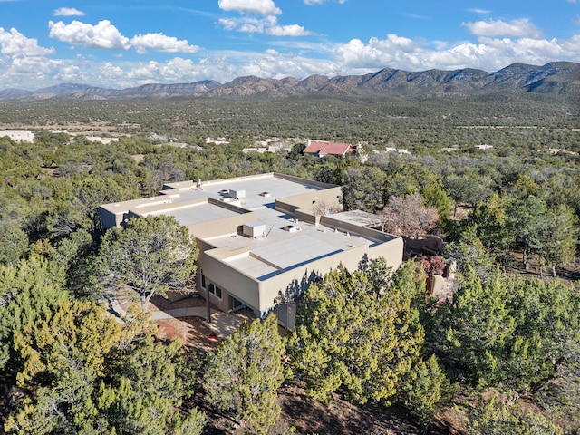 drone / aerial view featuring a mountain view