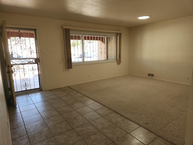 carpeted spare room with a healthy amount of sunlight and a textured ceiling