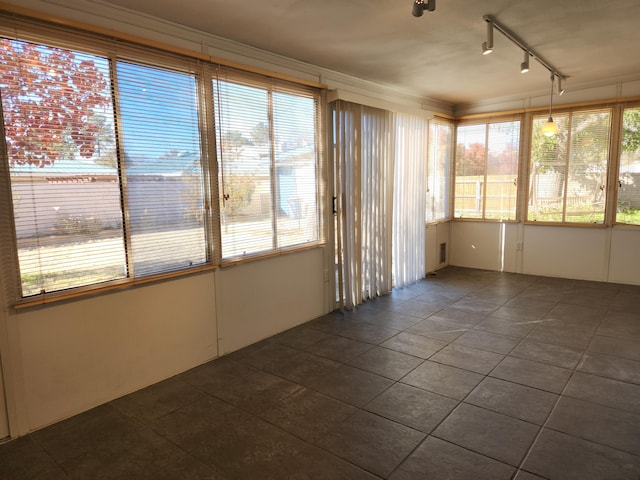 unfurnished sunroom featuring a healthy amount of sunlight and track lighting