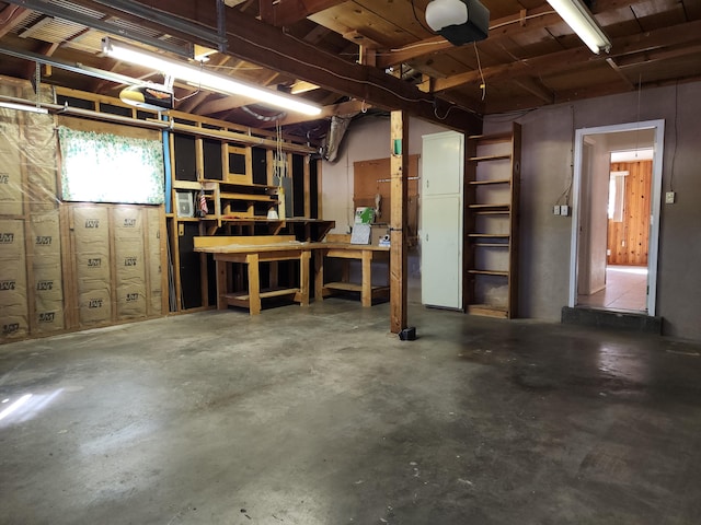 basement with a workshop area