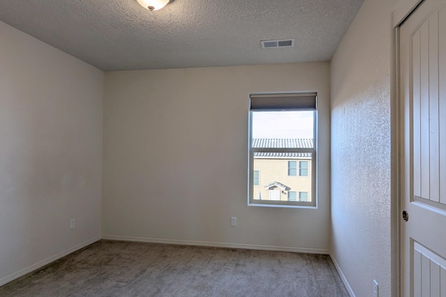 spare room with light carpet and a textured ceiling