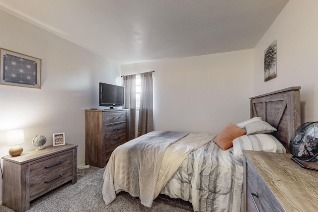 bedroom with light colored carpet